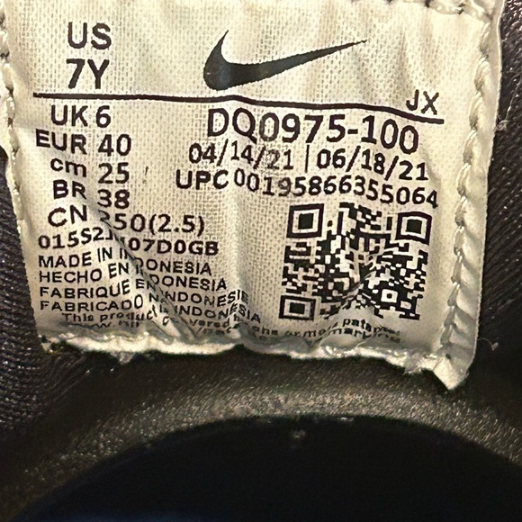 NIKE AIR HUARACHE WHITE TRAINERS SIZE 7Y LEATHER BLUE RED GYM RUN DQ0975-100 - Picture 9 of 9